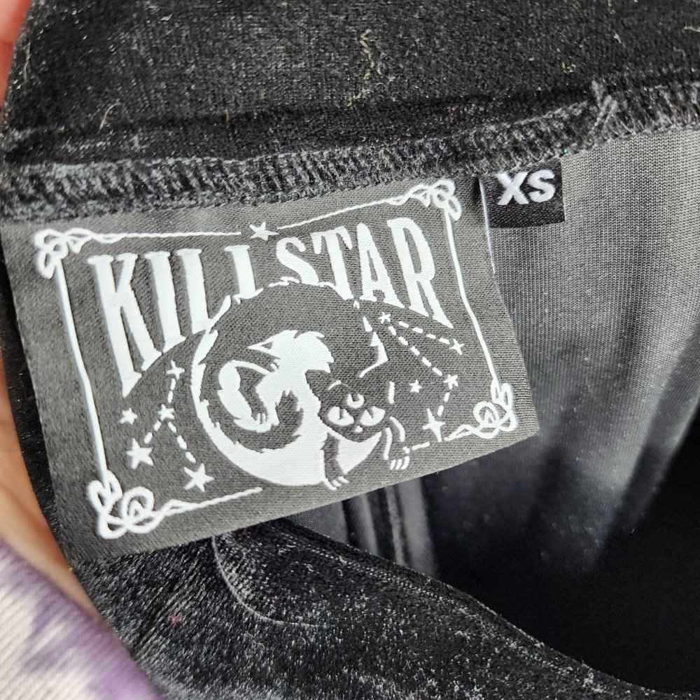 Killstar Nova Black Velour Velvet & Lace Super Flare Bell Bottoms Pull On, sz XS - Picture 5 of 7